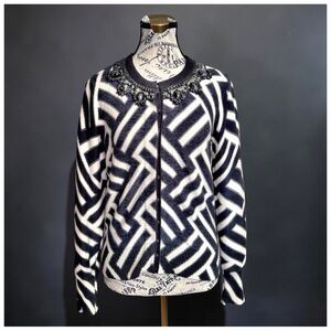 Tracy Reese Geometric Knit Jacket with Embellished Neckline – Size Medium